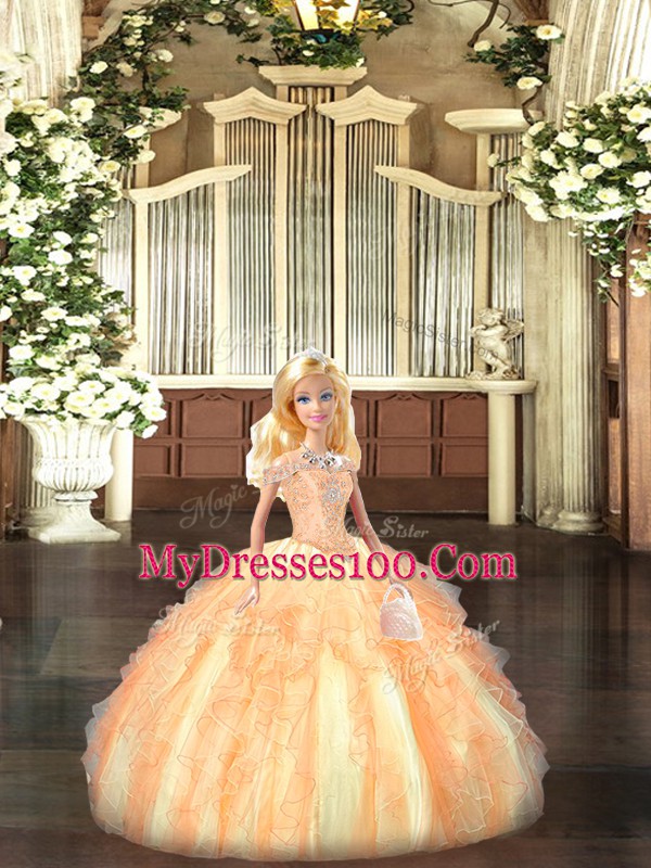 Romantic Orange Red Sleeveless Beading and Ruffles Floor Length Quinceanera Gowns