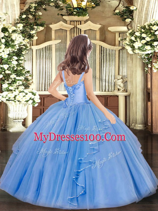 Customized Watermelon Red Ball Gowns Straps Sleeveless Organza Floor Length Lace Up Appliques and Ruffles Little Girls Pageant Dress Wholesale