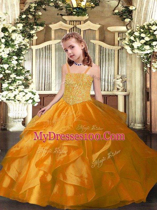 Adorable Sleeveless Beading and Ruffles Lace Up Child Pageant Dress