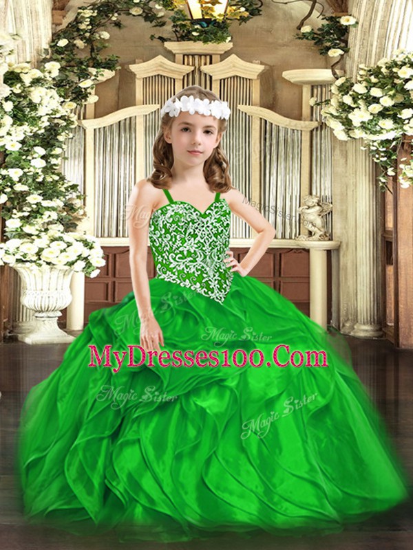 Perfect Floor Length Ball Gowns Sleeveless Green Kids Pageant Dress Lace Up