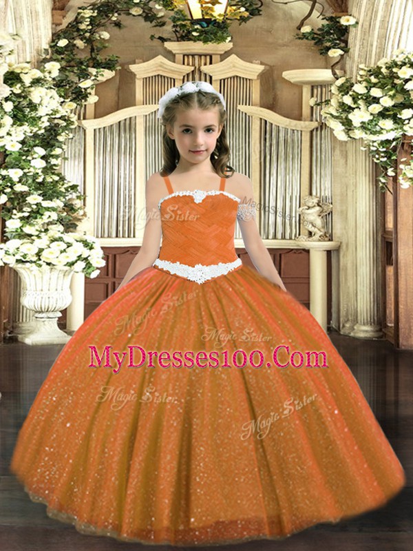 Low Price Straps Sleeveless Lace Up Little Girls Pageant Dress Rust Red Tulle