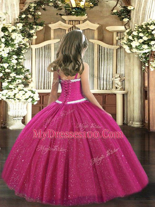 Low Price Straps Sleeveless Lace Up Little Girls Pageant Dress Rust Red Tulle