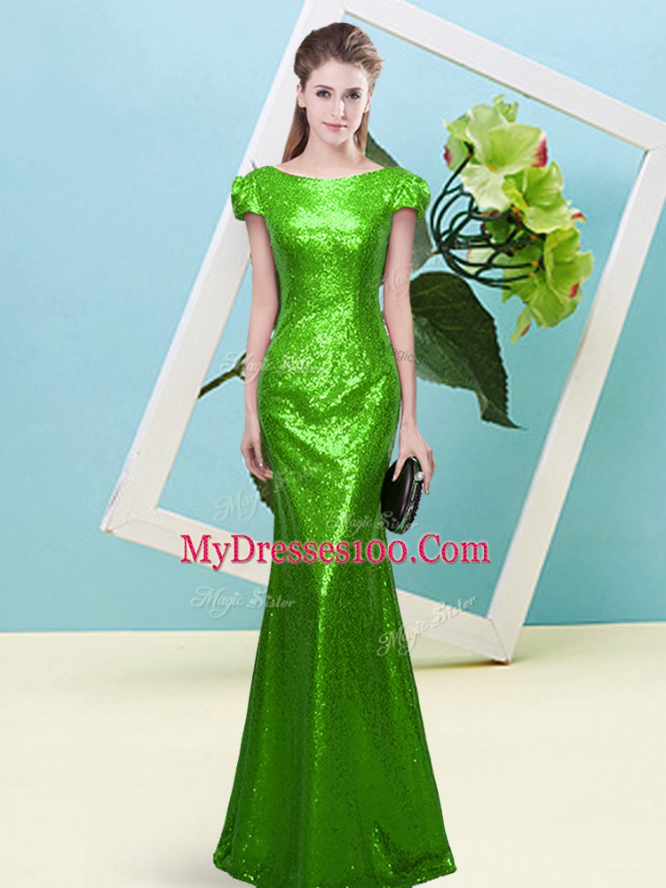 Decent Sequined Zipper Cap Sleeves Floor Length Sequins