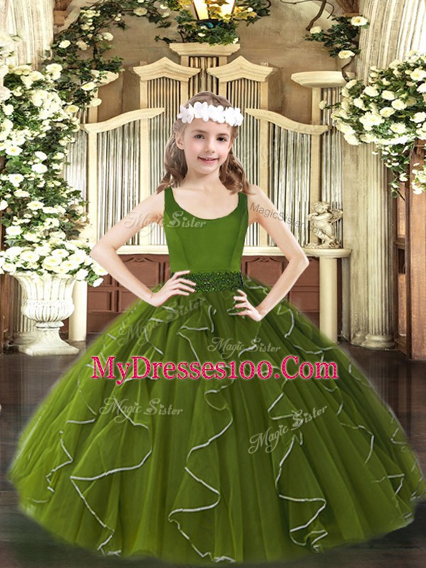 Most Popular Sleeveless Beading and Ruffles Zipper Little Girl Pageant Dress