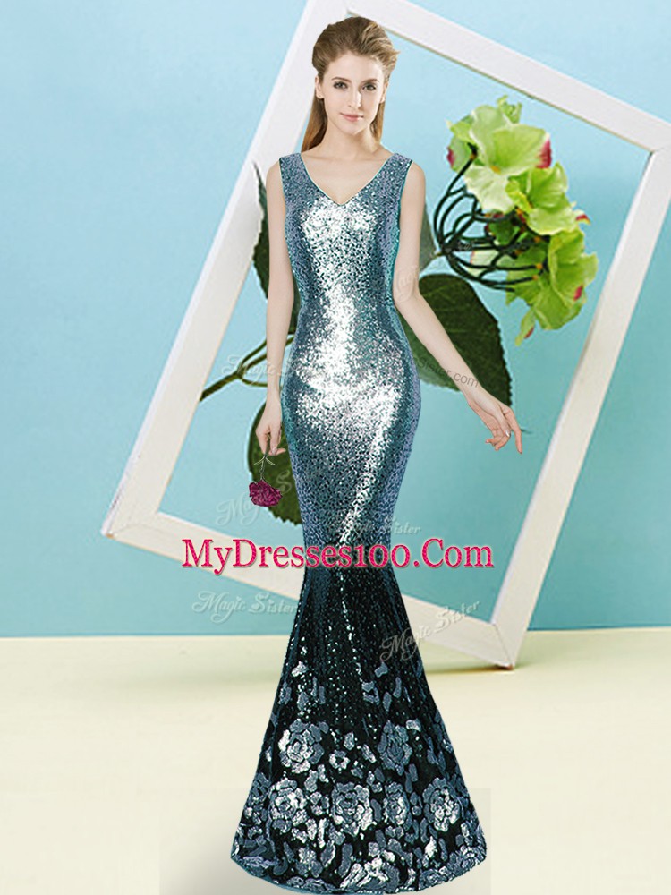 Sophisticated Sequined Sleeveless Floor Length Prom Gown and Sequins