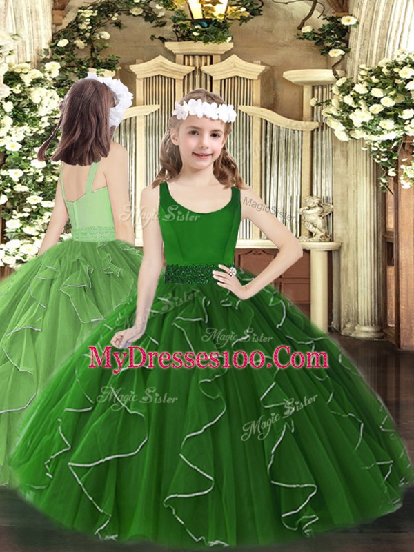 Floor Length Ball Gowns Sleeveless Green Quinceanera Gowns Zipper