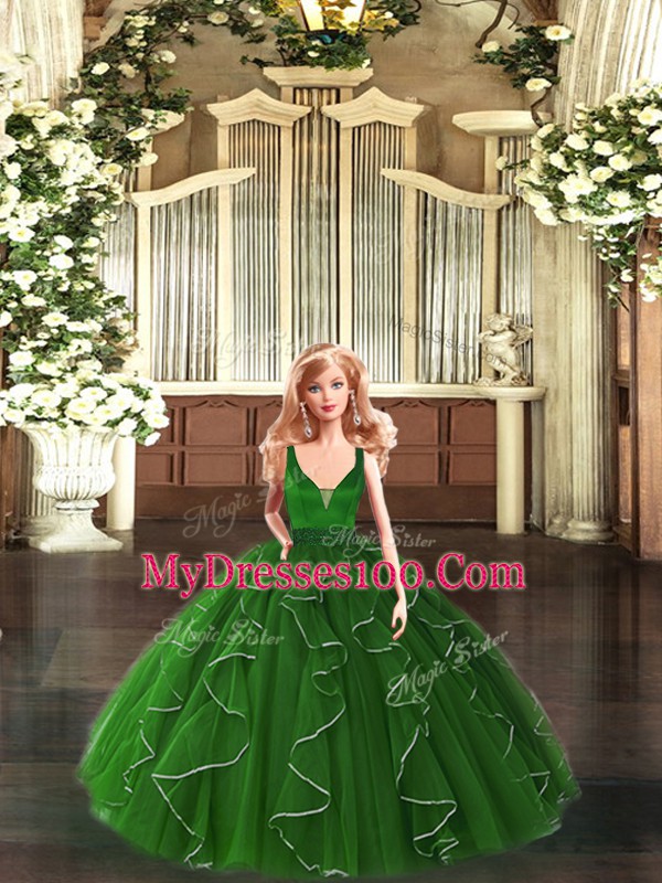 Floor Length Ball Gowns Sleeveless Green Quinceanera Gowns Zipper
