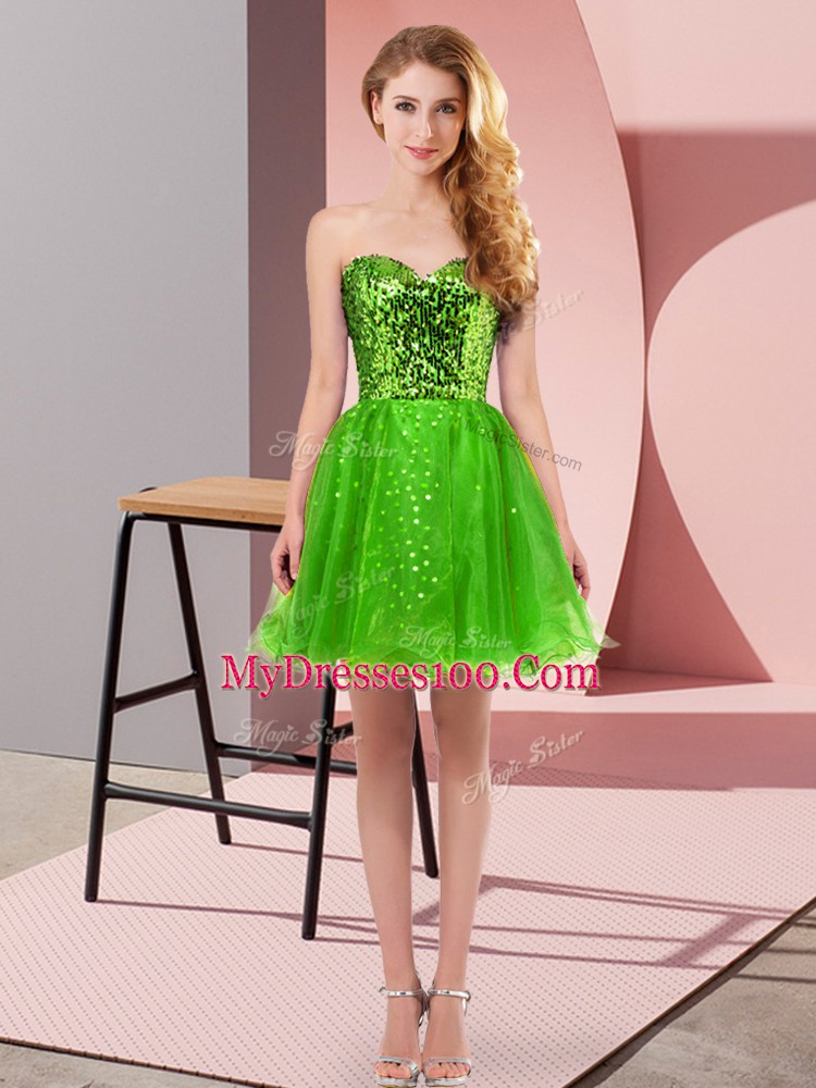 Fine Green Sleeveless Sequins Mini Length Party Dress