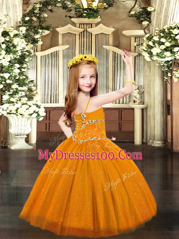 Purple Sleeveless Floor Length Beading Lace Up Kids Pageant Dress