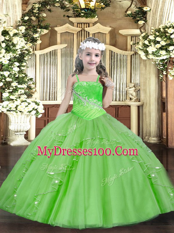 Ball Gowns Beading and Ruffles and Sequins Kids Pageant Dress Lace Up Tulle Sleeveless Floor Length