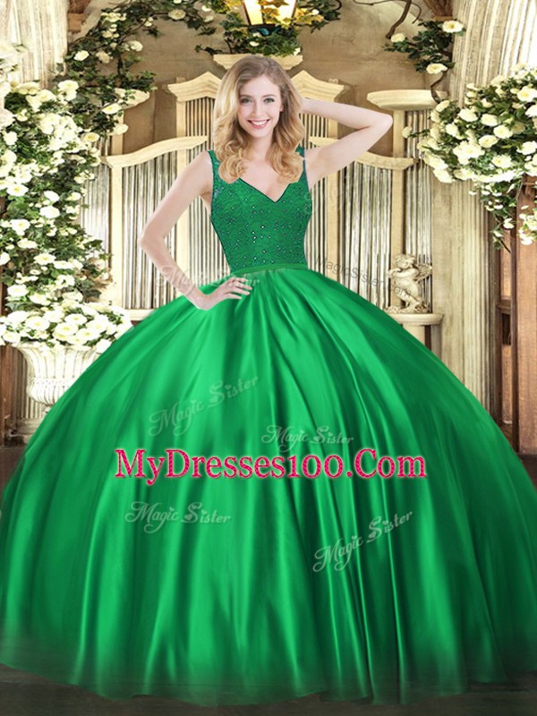 Floor Length Ball Gowns Sleeveless Turquoise Vestidos de Quinceanera Zipper