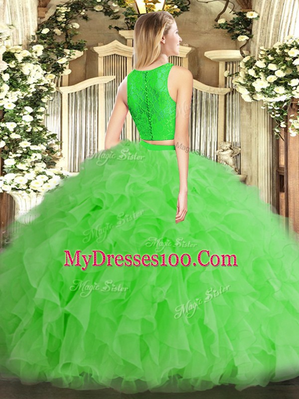 Dynamic Floor Length Yellow Green Quinceanera Dresses Tulle Sleeveless Ruffles