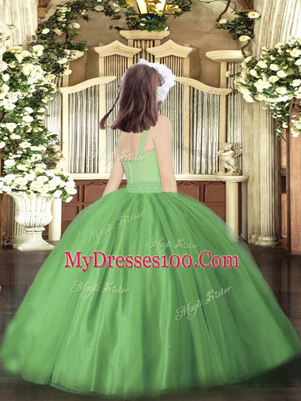 Affordable Dark Green Little Girl Pageant Dress Party and Quinceanera with Beading Scoop Sleeveless Zipper