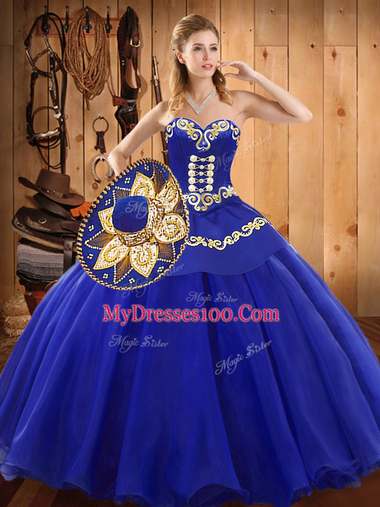 Tulle Sweetheart Sleeveless Lace Up Ruffles 15th Birthday Dress in Blue