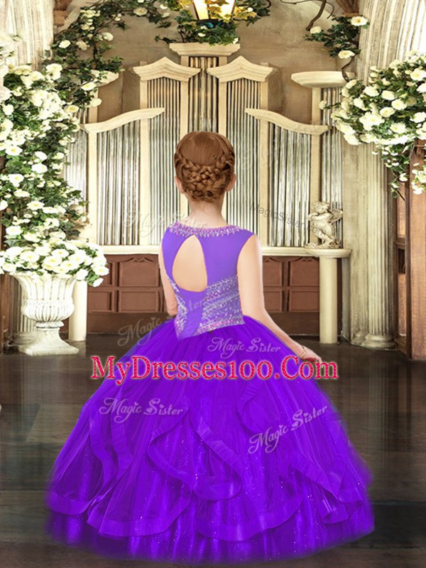 Floor Length Hot Pink Little Girl Pageant Dress Scoop Sleeveless Lace Up