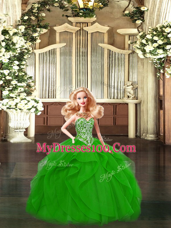 Ball Gowns Quinceanera Gown Green Sweetheart Tulle Sleeveless Floor Length Lace Up