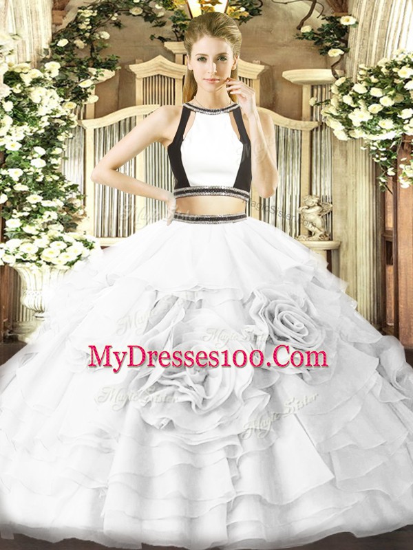 Amazing White Zipper 15th Birthday Dress Ruffled Layers Sleeveless Floor Length