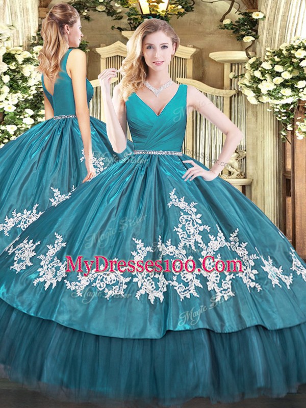 Superior Tulle Sleeveless Floor Length 15th Birthday Dress and Beading and Appliques