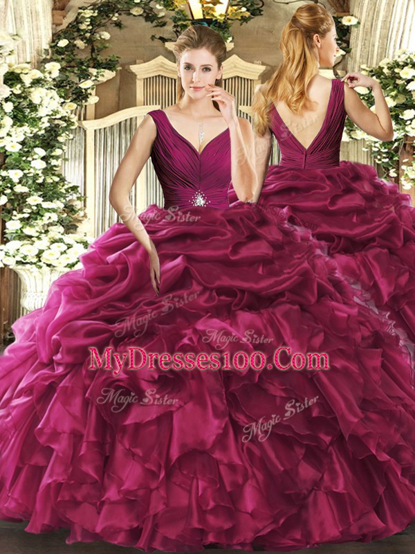 Sleeveless Beading and Ruffles Backless Quinceanera Dresses