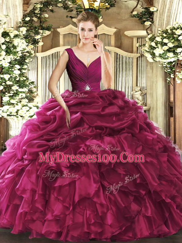 Sleeveless Beading and Ruffles Backless Quinceanera Dresses