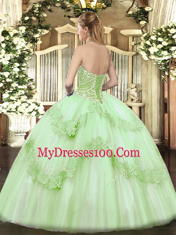 Floor Length Ball Gowns Sleeveless Apple Green Vestidos de Quinceanera Lace Up