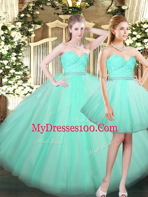 Sweetheart Sleeveless Lace Up Quinceanera Dress Aqua Blue Tulle