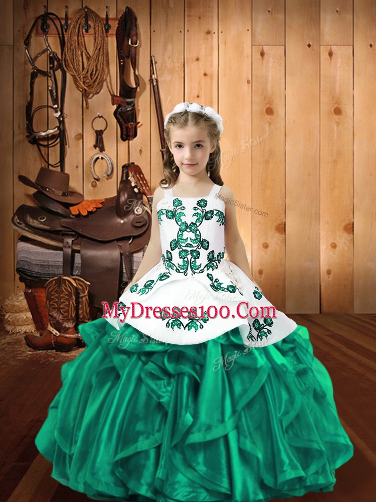 Floor Length Ball Gowns Sleeveless Turquoise Girls Pageant Dresses Lace Up