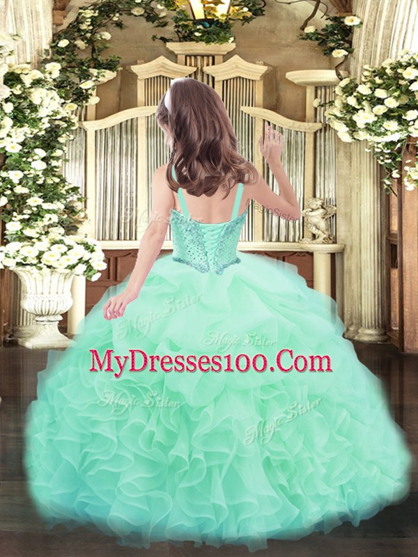Lavender Straps Lace Up Beading and Ruffles and Pick Ups Little Girls Pageant Gowns Sleeveless