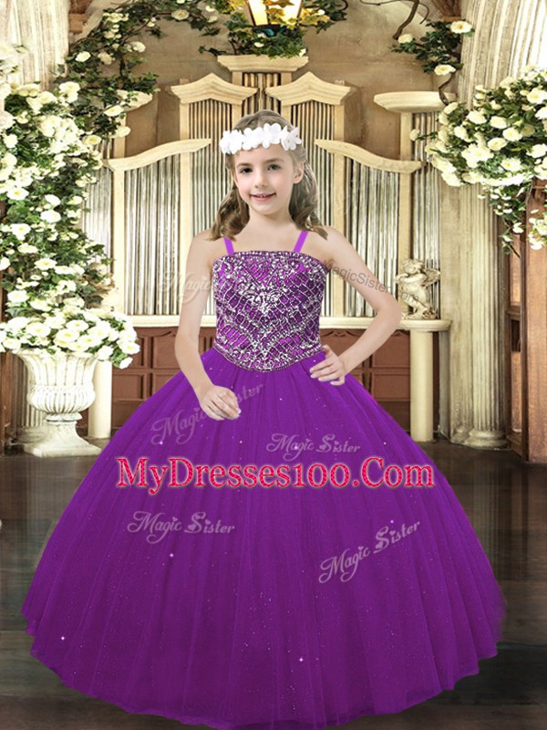Cheap Purple Winning Pageant Gowns Party and Quinceanera with Beading Straps Sleeveless Lace Up