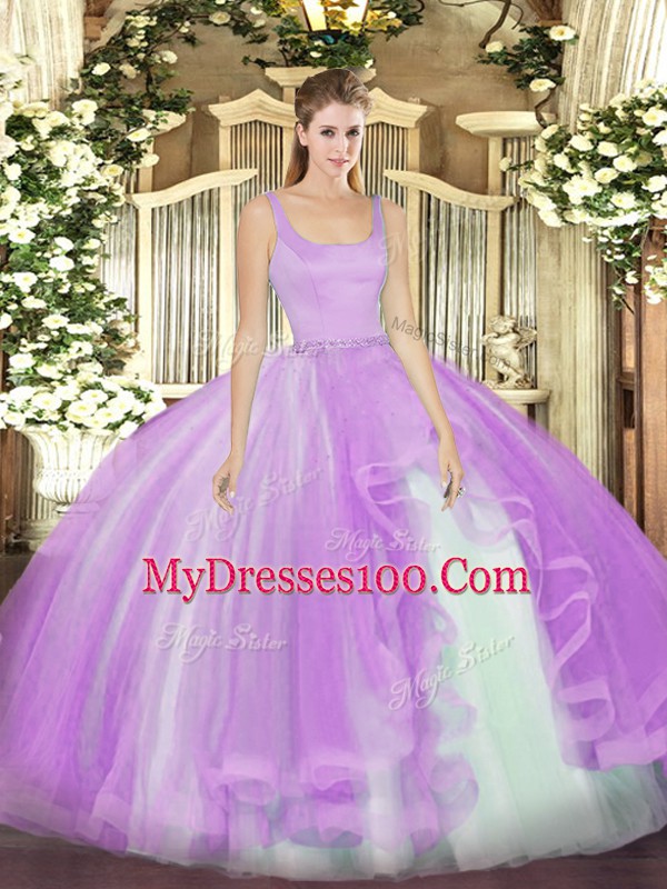 Edgy Sleeveless Zipper Floor Length Beading Ball Gown Prom Dress