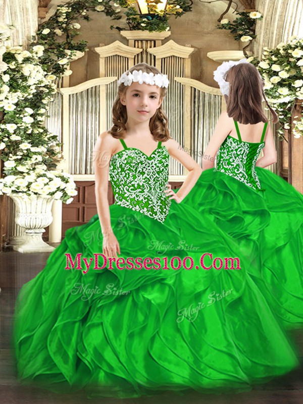 Organza Sweetheart Sleeveless Lace Up Beading and Ruffles Quince Ball Gowns in Green