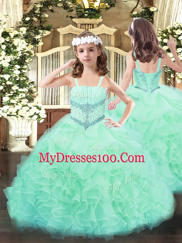 Tulle Sweetheart Sleeveless Lace Up Beading and Ruffles Sweet 16 Dresses in Apple Green