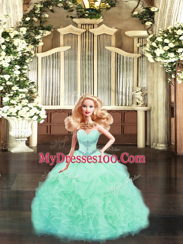 Tulle Sweetheart Sleeveless Lace Up Beading and Ruffles Sweet 16 Dresses in Apple Green