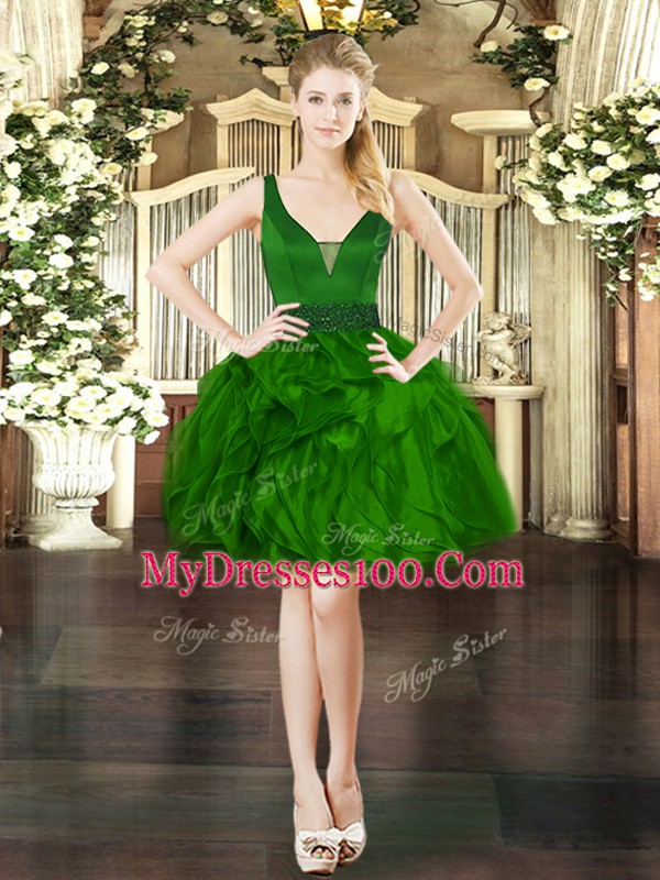 Sophisticated Organza Sleeveless Mini Length Prom Gown and Beading and Ruffles