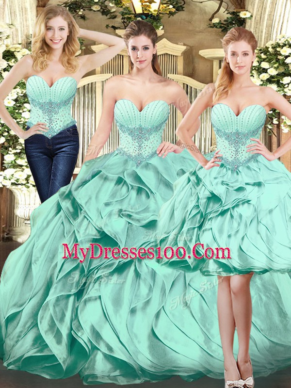 Artistic Sleeveless Lace Up Floor Length Beading and Ruffles Quinceanera Gowns