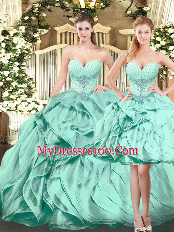 Artistic Sleeveless Lace Up Floor Length Beading and Ruffles Quinceanera Gowns