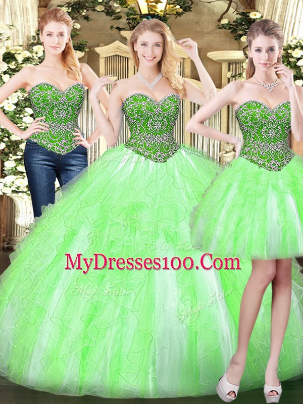 Customized Ball Gowns Quinceanera Dress Sweetheart Tulle Sleeveless Floor Length Lace Up