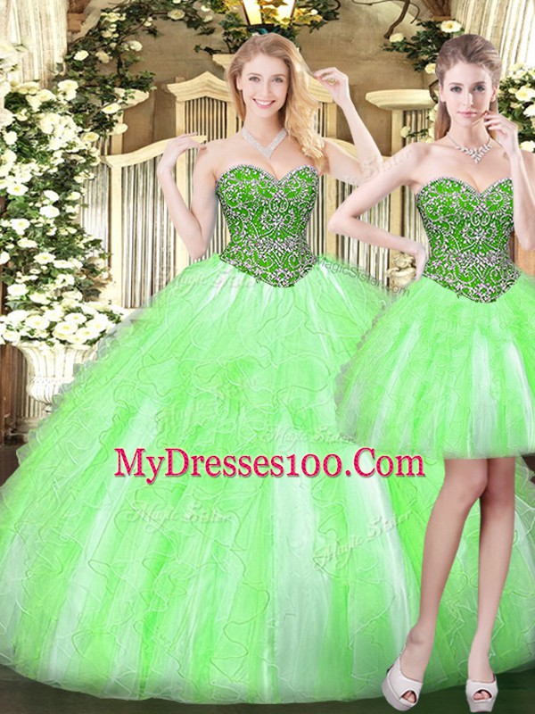 Customized Ball Gowns Quinceanera Dress Sweetheart Tulle Sleeveless Floor Length Lace Up