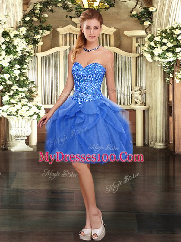 Best Selling Blue Sleeveless Tulle Lace Up Prom Evening Gown for Prom and Party