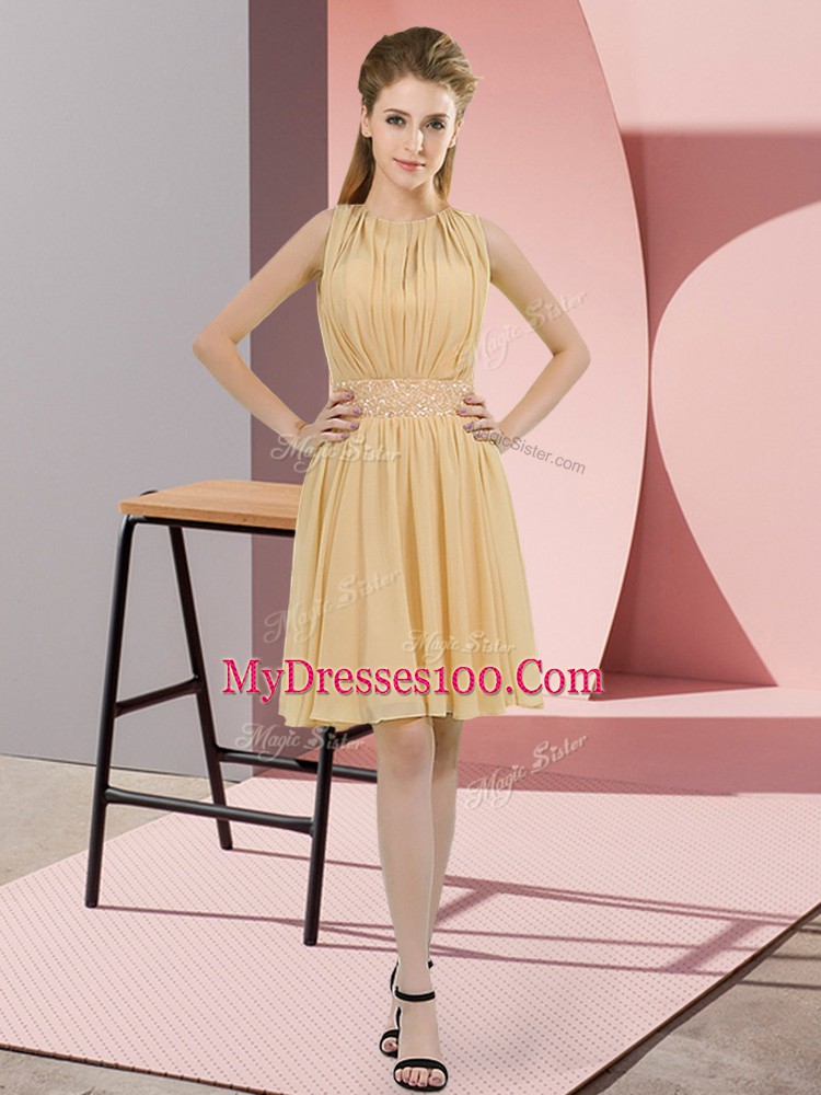 Luxurious Sequins Dama Dress for Quinceanera Champagne Zipper Sleeveless Knee Length