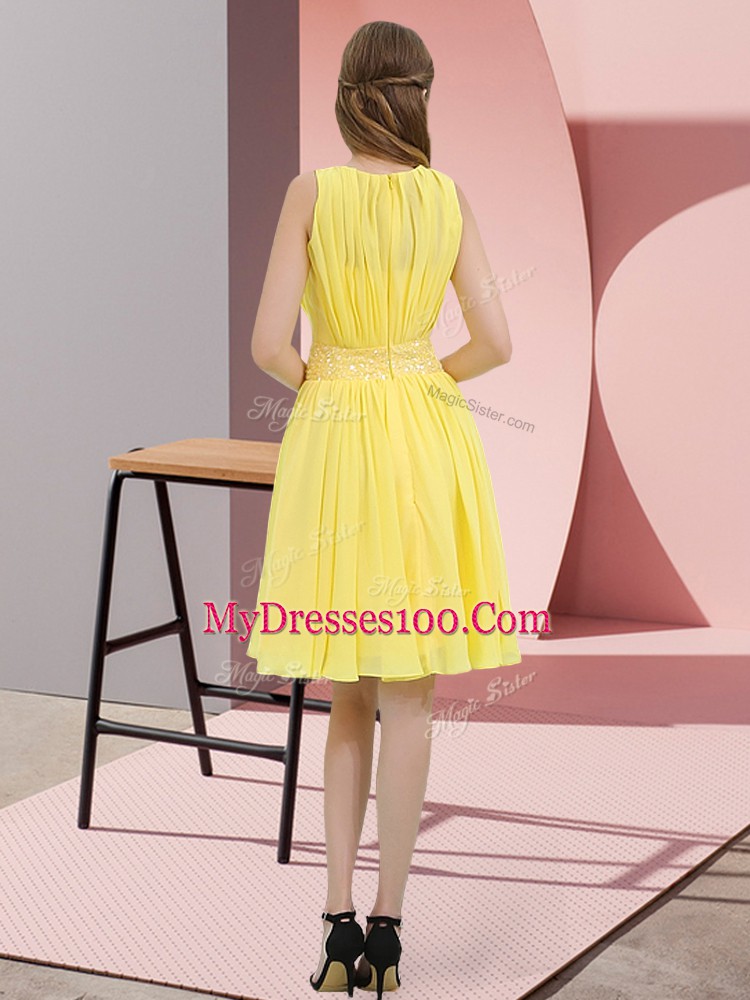 Luxurious Sequins Dama Dress for Quinceanera Champagne Zipper Sleeveless Knee Length