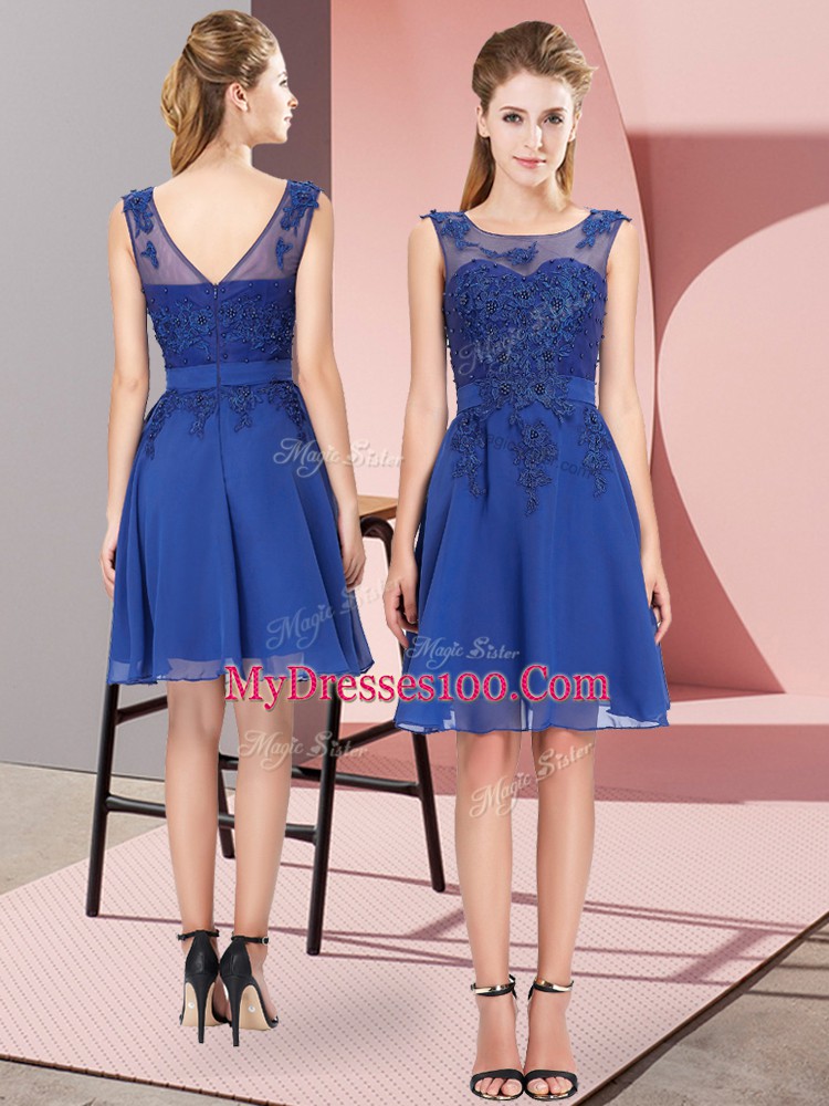 Adorable Blue Dama Dress Prom and Party and Wedding Party with Appliques Scoop Sleeveless Zipper