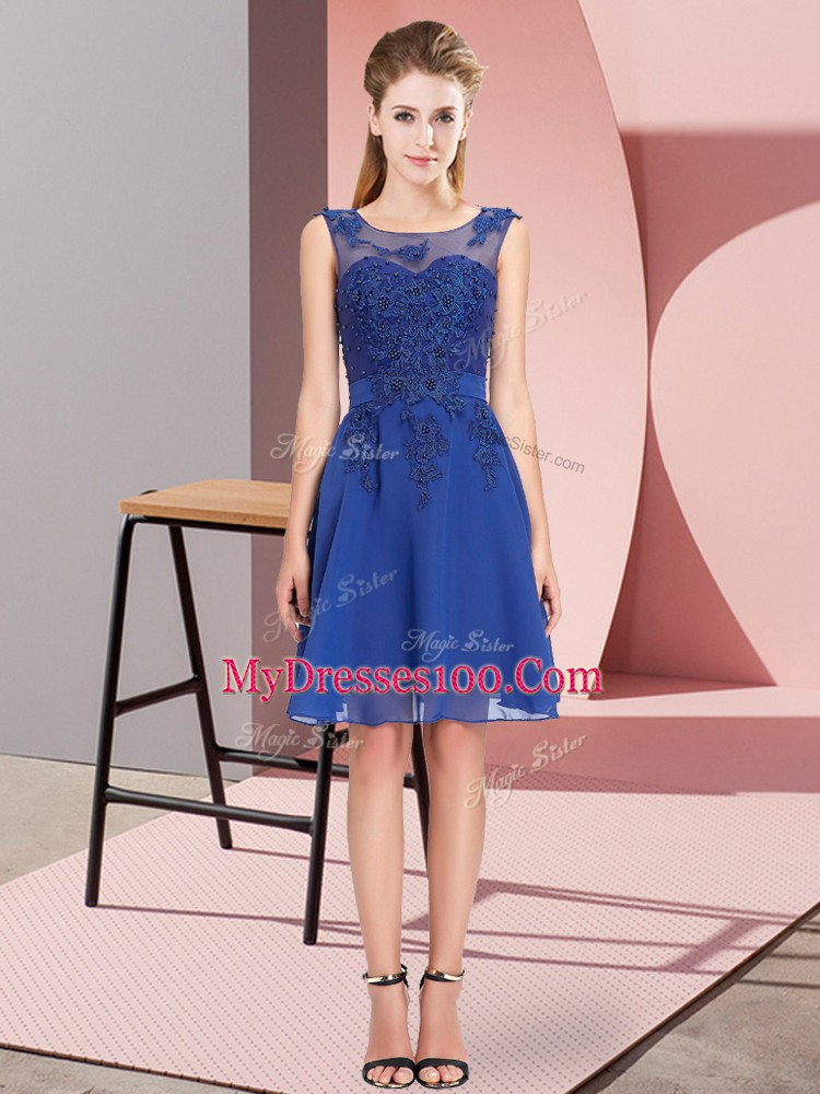 Adorable Blue Dama Dress Prom and Party and Wedding Party with Appliques Scoop Sleeveless Zipper