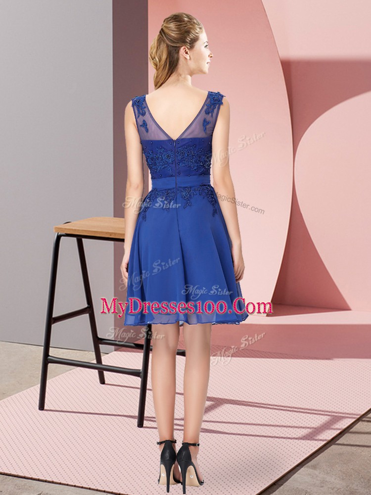 Adorable Blue Dama Dress Prom and Party and Wedding Party with Appliques Scoop Sleeveless Zipper