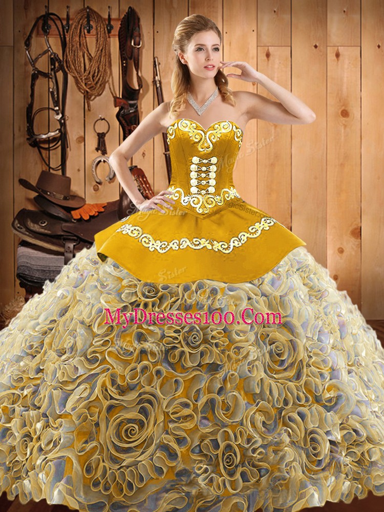 Luxury Multi-color Sleeveless With Train Embroidery Lace Up Ball Gown Prom Dress