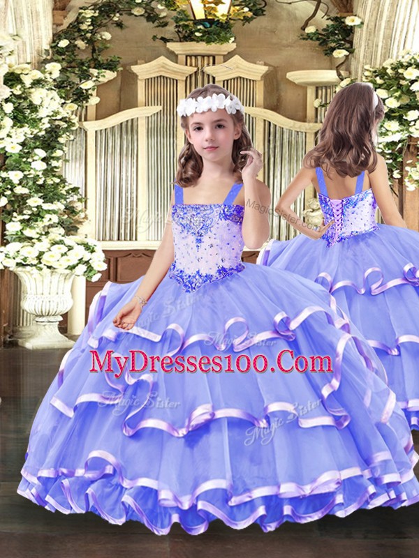 Perfect Lavender Ball Gowns Tulle Sweetheart Sleeveless Beading and Ruffled Layers Floor Length Lace Up Quinceanera Gowns