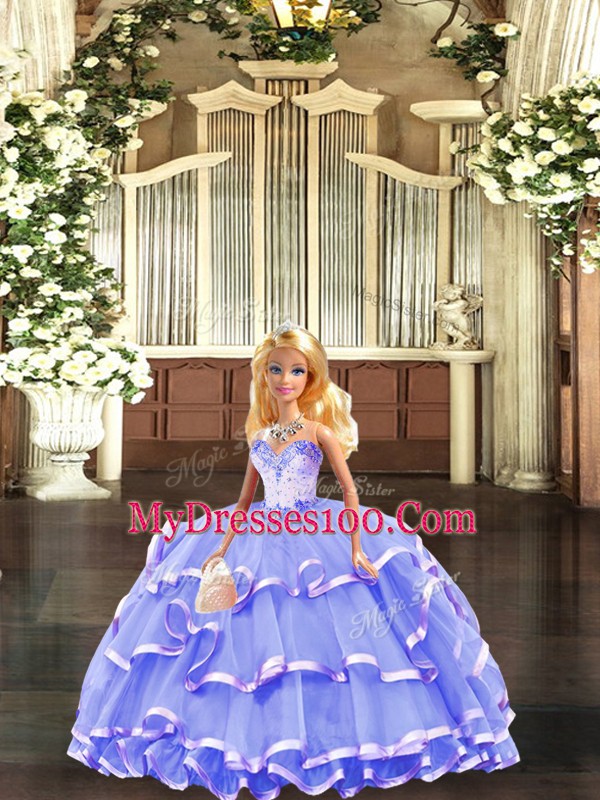 Perfect Lavender Ball Gowns Tulle Sweetheart Sleeveless Beading and Ruffled Layers Floor Length Lace Up Quinceanera Gowns
