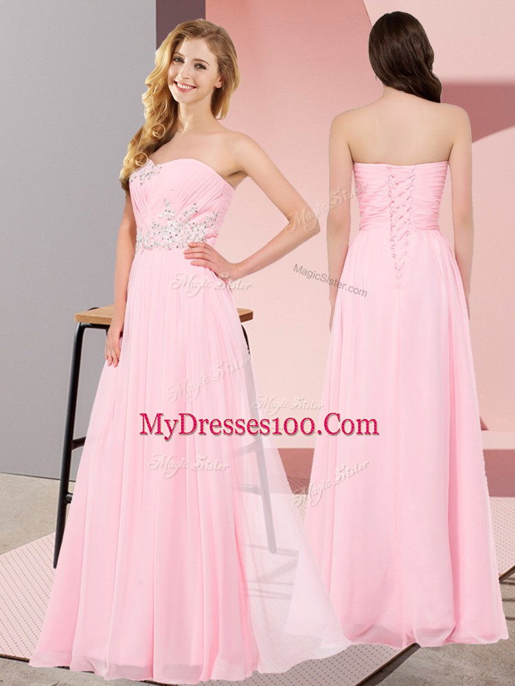 Chiffon Sleeveless Floor Length Prom Party Dress and Appliques