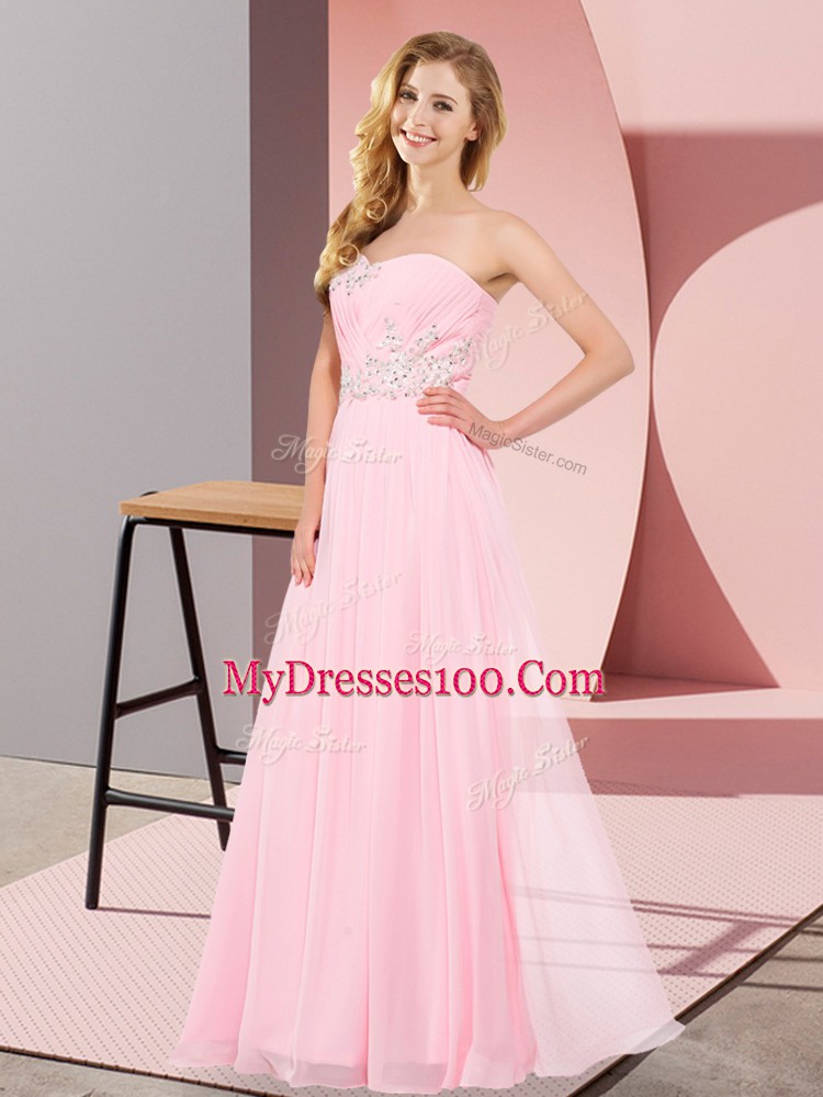 Chiffon Sleeveless Floor Length Prom Party Dress and Appliques