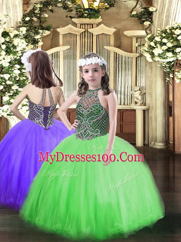 Great Ball Gowns Sweet 16 Dress Green Halter Top Tulle Sleeveless Floor Length Lace Up
